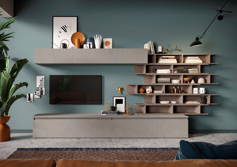 Monrovia - Parete living con porta tv libreria e pensili design moderno - vari colori