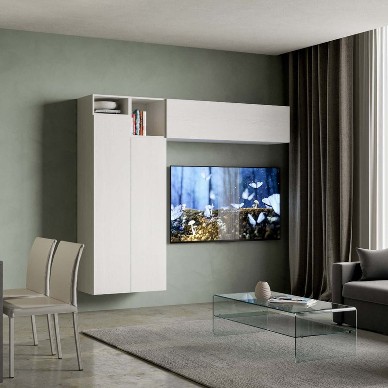 parete moderna in legno bianco frassino