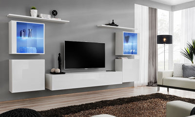 parete attrezzata moderna con vetrine colore bianco
