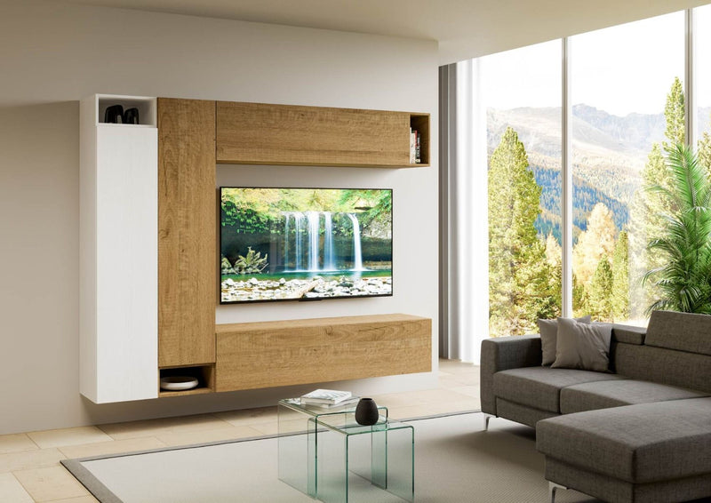 parete componibile moderna in legno quercia e bianco