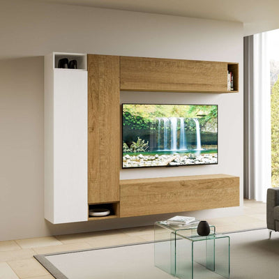 parete componibile moderna in legno quercia e bianco