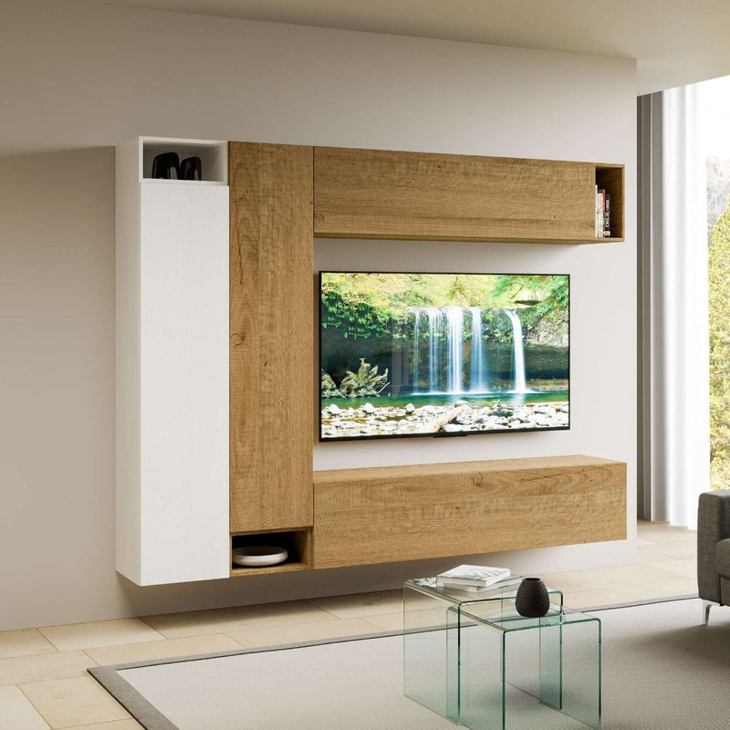 parete componibile moderna in legno quercia e bianco