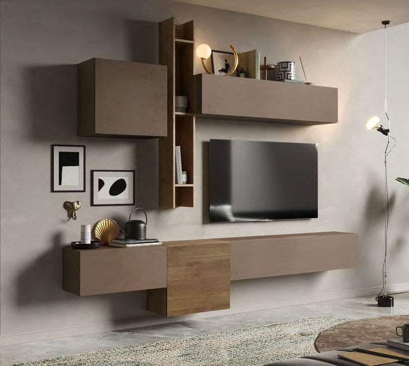 parete moderna sospesa e componibile pensili colore mercure e bronzo