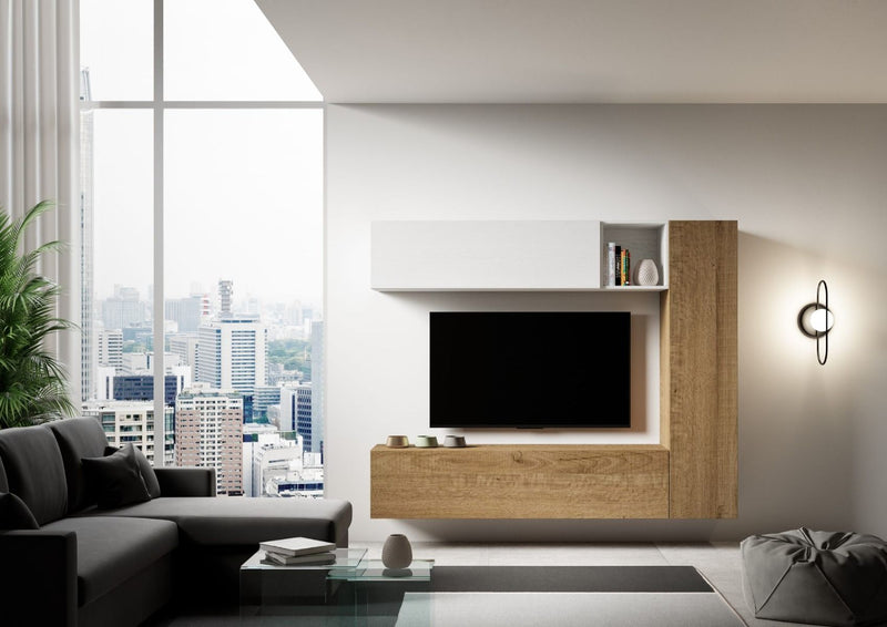 parete design moderno sospesa in legno bianco e quercia