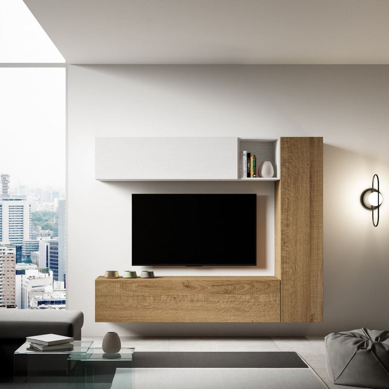 parete design moderno sospesa in legno bianco e quercia