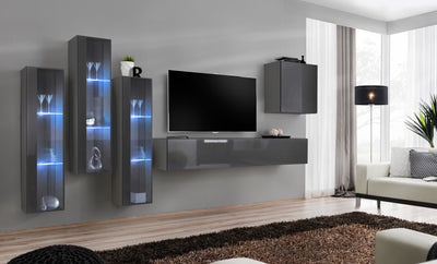 parete moderna componibile grigio luci a led
