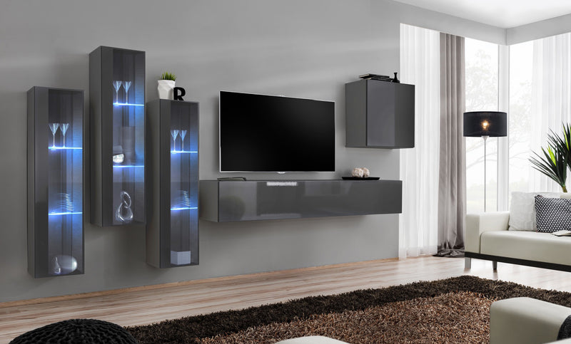 parete moderna componibile grigio luci a led
