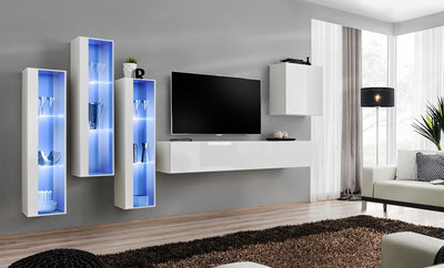 parete moderna componibile bianco luci a led