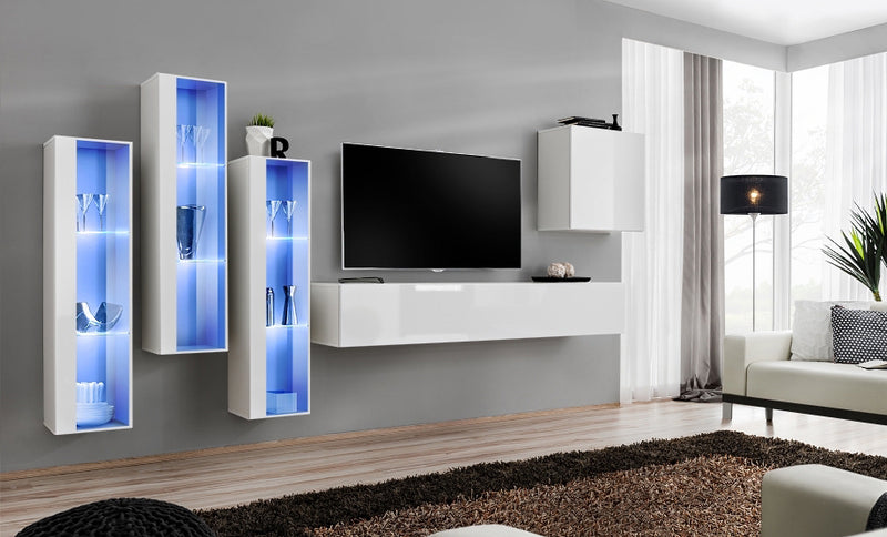 parete moderna componibile bianco luci a led
