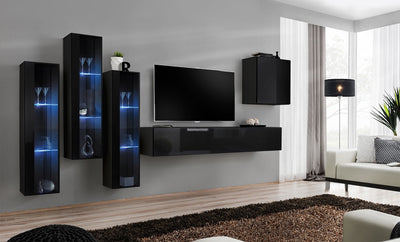 parete moderna componibile nero luci a led