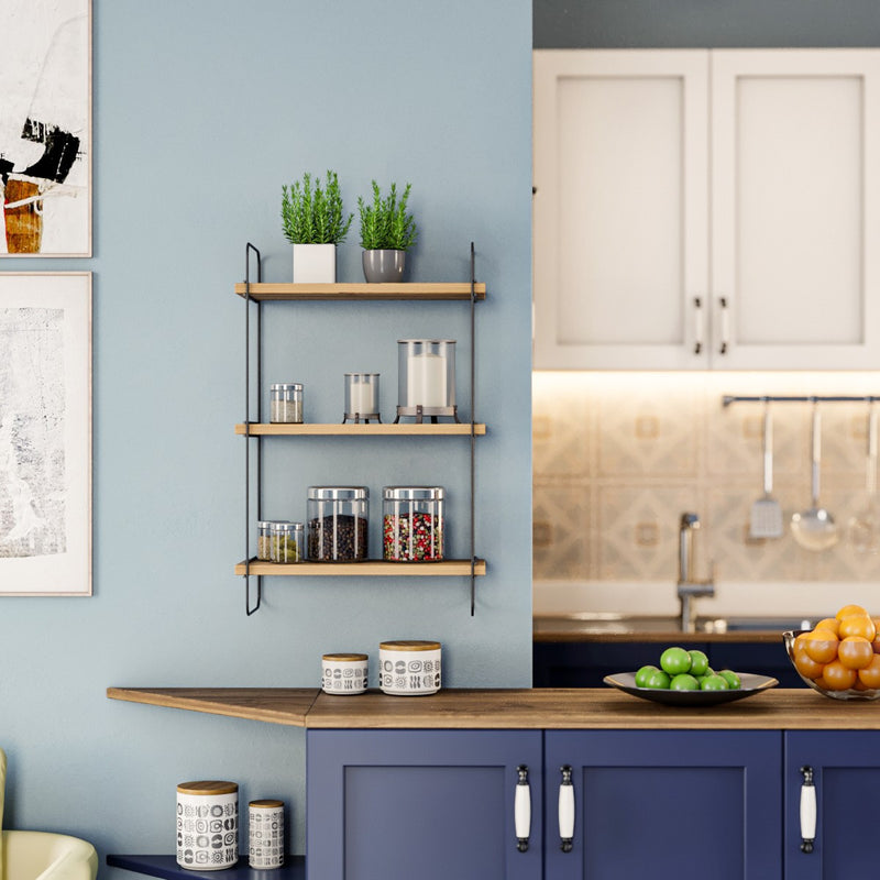 Pensile da muro per cucina casa design moderno con 3 mensole in legno cm 40x20x66h