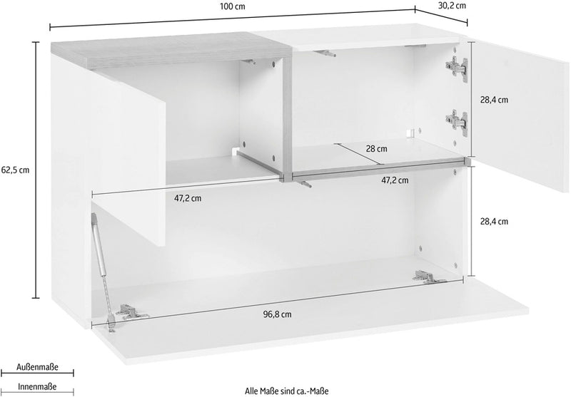 Rocky - Pensile da muro sospeso in legno 3 ante stile moderno cm 100x30x62h - vari colori