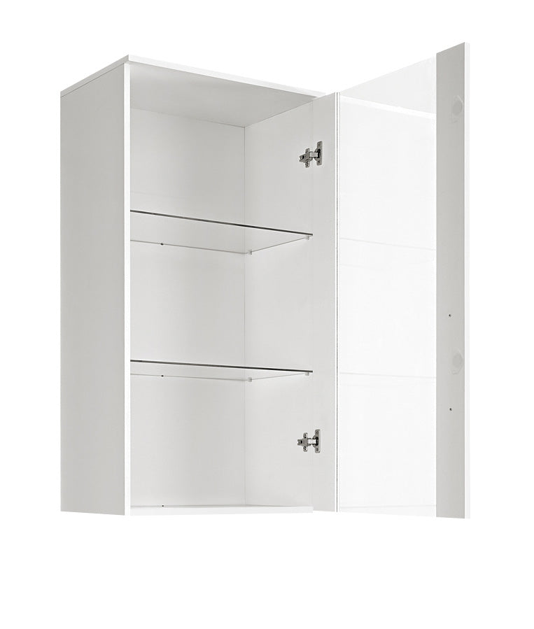 Pensile vetrina moderna con ripiani in vetro e luci a led cm 60x29x110h - vari colori