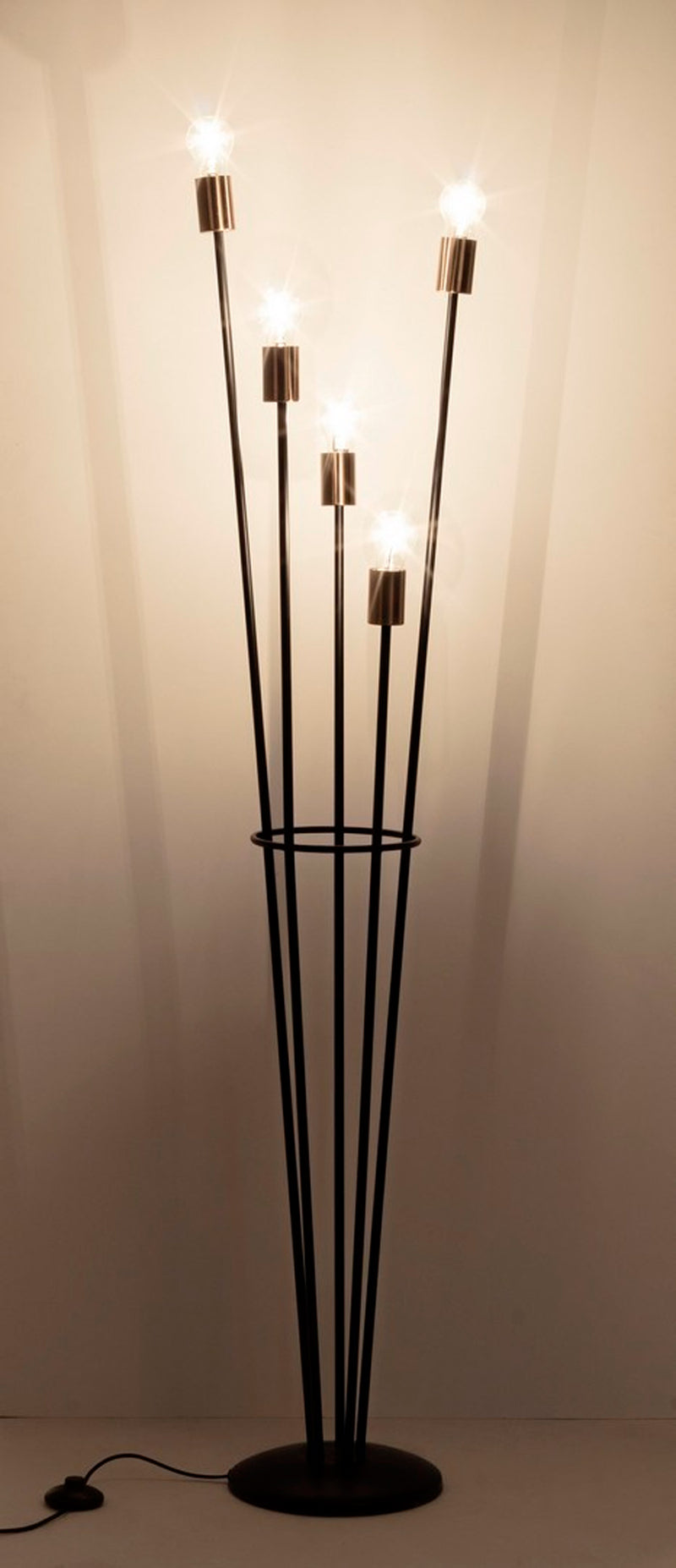Lampada da pavimento da salotto moderna in metallo colore nero con 5 luci cm 34x30x155h