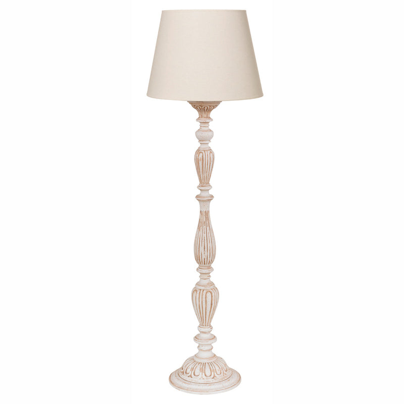 Lampada da pavimento in legno design classico bianco anticato cm Ø 50x166h