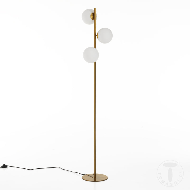 Piantana moderna in metallo colore ottone 3 sfere in vetro bianco cm Ø 30x160h