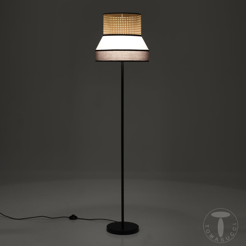 Lampada da terra in metallo paralume in tessuto e paglia di Vienna cm Ø 40x165h