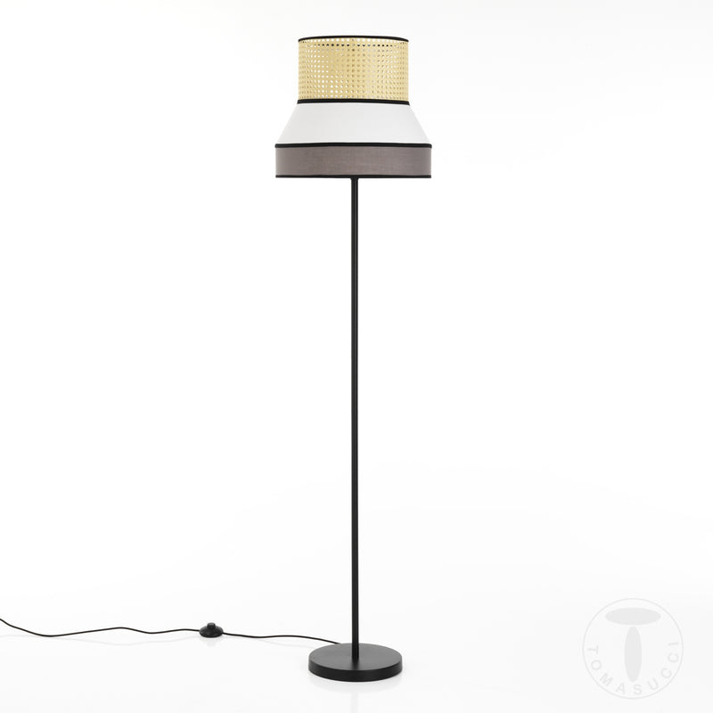 Lampada da terra in metallo paralume in tessuto e paglia di Vienna cm Ø 40x165h