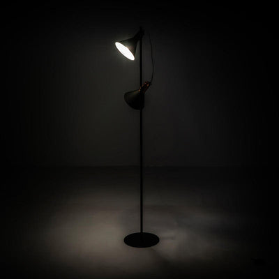 Lampada da terra moderna due luci in metallo nero inserti colore ottone cm 25x25x147h