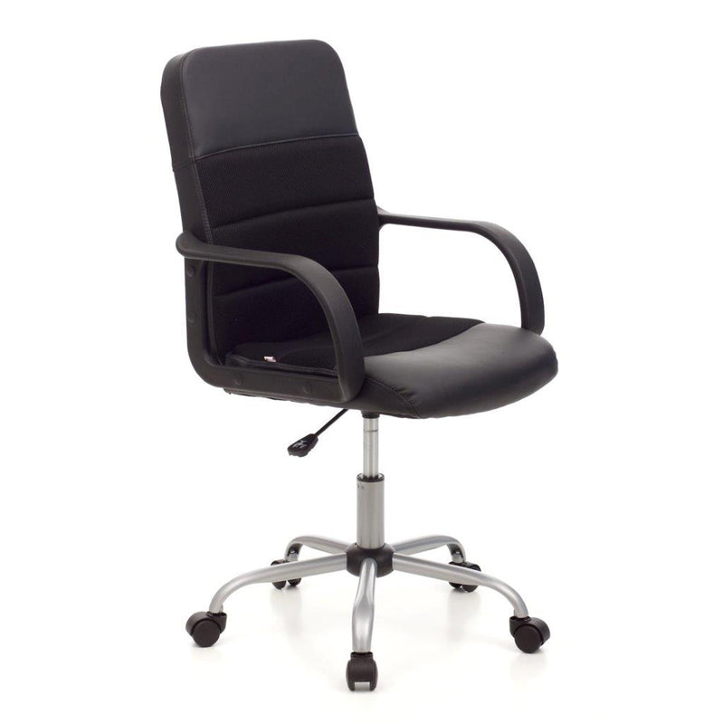 Poltrona sedia da ufficio con braccioli in tessuto e similpelle colore nero cm 58x58x94/102h