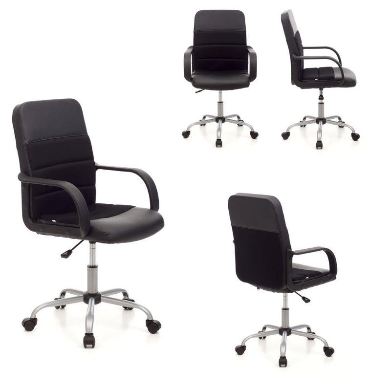 Poltrona sedia da ufficio con braccioli in tessuto e similpelle colore nero cm 58x58x94/102h
