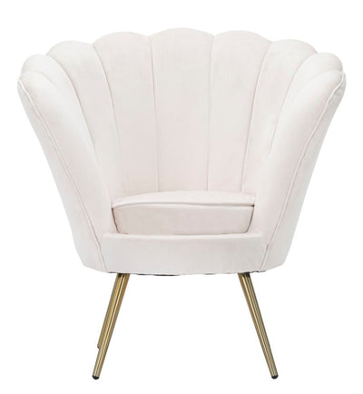 Poltrona moderna a forma di fiore rivestita in velluto colore crema cm 85x70x88h