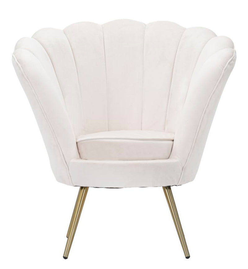 Poltrona moderna a forma di fiore rivestita in velluto colore crema cm 85x70x88h