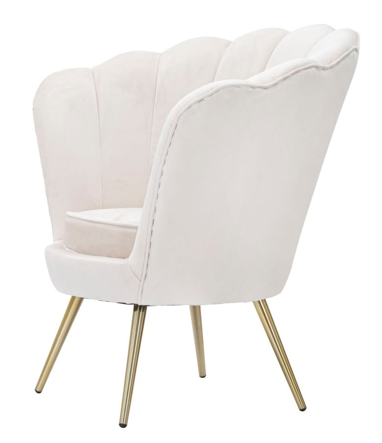 Poltrona moderna a forma di fiore rivestita in velluto colore crema cm 85x70x88h