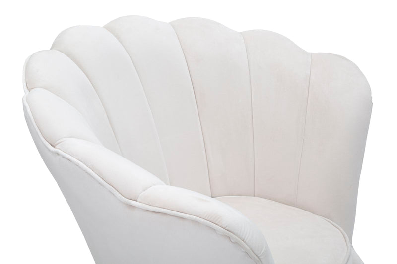Poltrona moderna a forma di fiore rivestita in velluto colore crema cm 85x70x88h