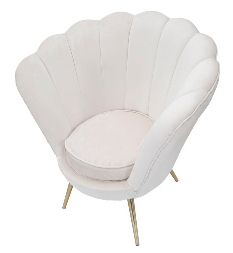 Poltrona moderna a forma di fiore rivestita in velluto colore crema cm 85x70x88h