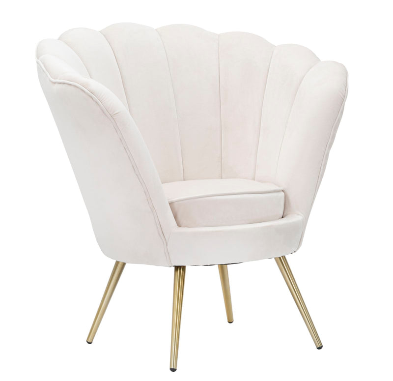 Poltrona moderna a forma di fiore rivestita in velluto colore crema cm 85x70x88h