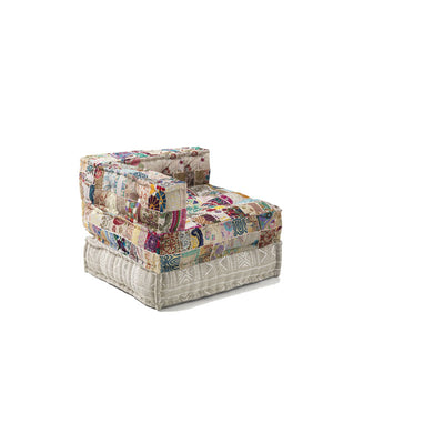Poltrona chaise da terra rivestita in tessuto patchwork cm 80x80x60h