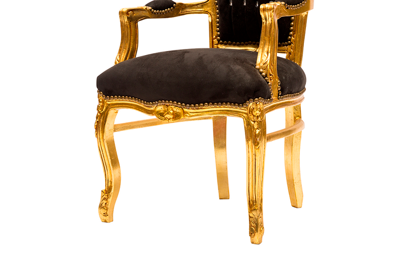 Poltrona barocco in tessuto nero e struttura color oro con gemme cm 63x65x94h