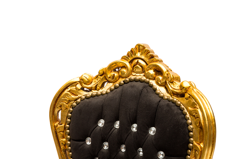 Poltrona barocco in tessuto nero e struttura color oro con gemme cm 63x65x94h