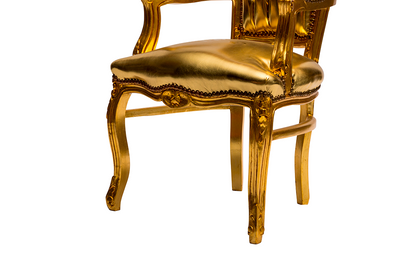 Poltrona barocco in ecopelle e struttura in legno colore oro cm 63x65x94h