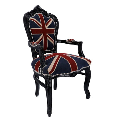 poltrona barocco in legno colore nero con bandiera inglese