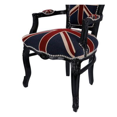 poltrona barocco in legno colore nero con bandiera inglese