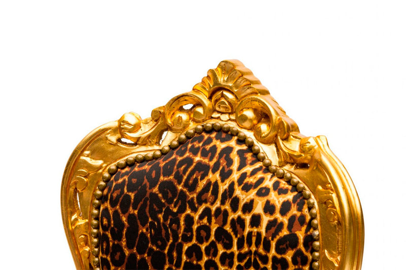 Poltrona stile barocco struttura in legno oro e tessuto leopardato cm 63x65x108h