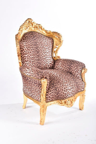 Poltrona barocco in legno color oro leopardata cm 80x60x115h