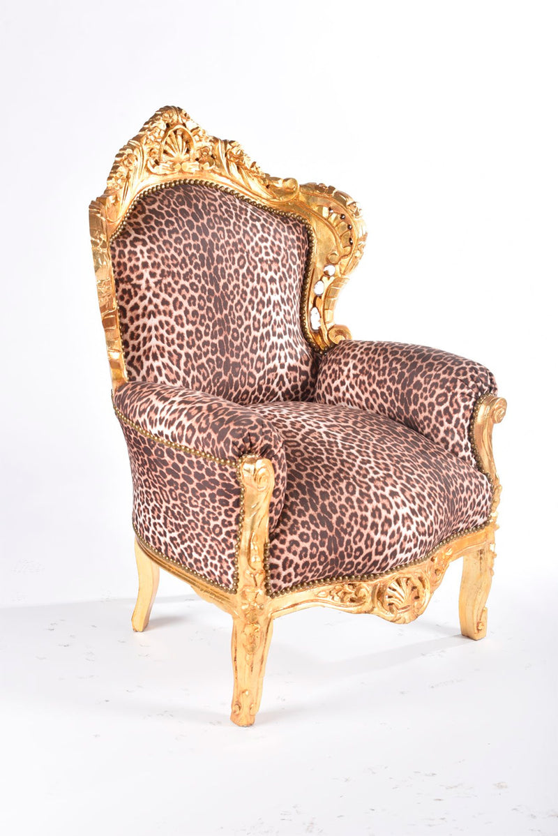 Poltrona barocco in legno color oro leopardata cm 80x60x115h