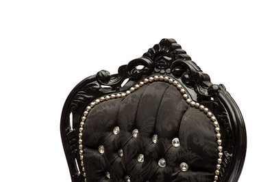 Poltrona barocco in tessuto damascato nero e struttura nera con gemme cm 63x65x94h