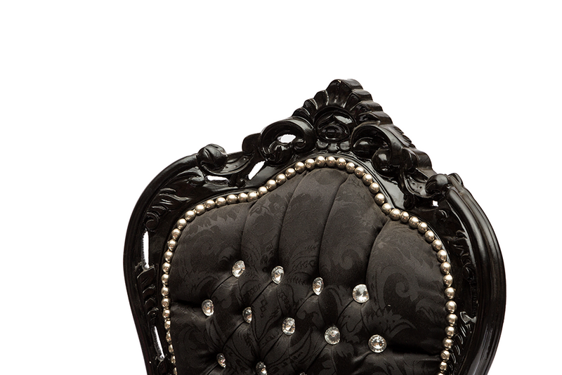 Poltrona barocco in tessuto damascato nero e struttura nera con gemme cm 63x65x94h