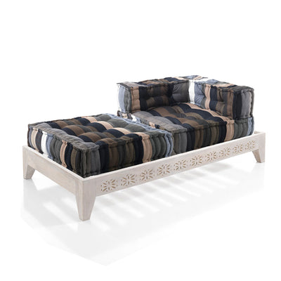 Poltrona chaise longue con base in legno massello stile etnico cm 167x86x60h