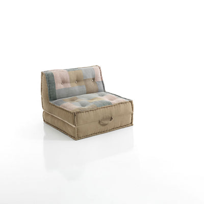 Poltrona chaise longue in cotone patchwork con maniglie cm 82x82/165x65h