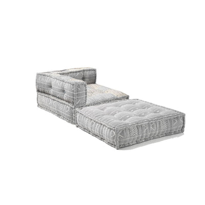 Poltrona chaise longue imbottita rivestita in cotone fantasia grigio cm 80x80x60h
