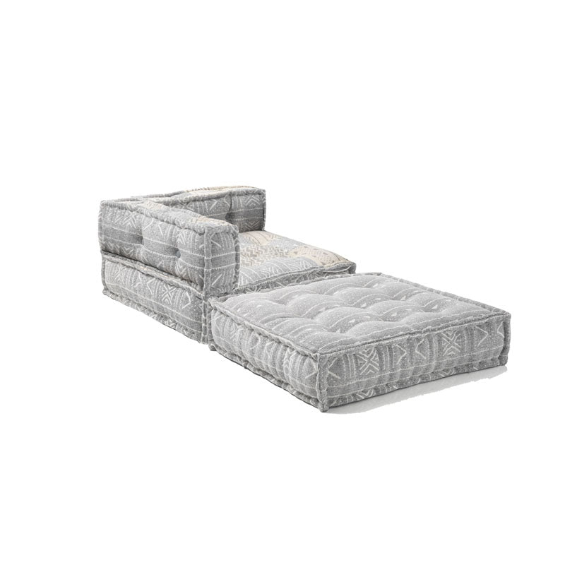 Poltrona chaise longue imbottita rivestita in cotone fantasia grigio cm 80x80x60h