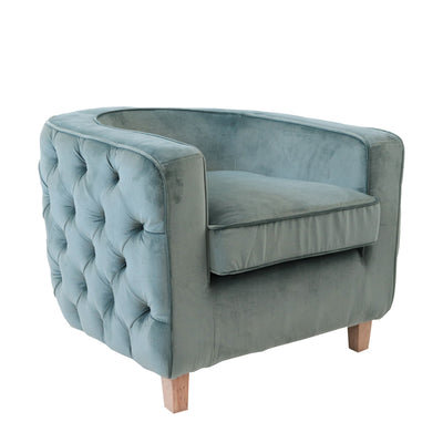 Poltrona classica tonda in legno massello rivestita in velluto colore petrolio cm 80x74x65h