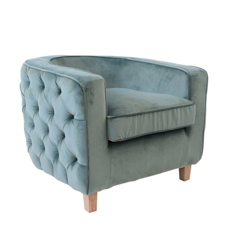 Poltrona classica tonda in legno massello rivestita in velluto colore petrolio cm 80x74x65h