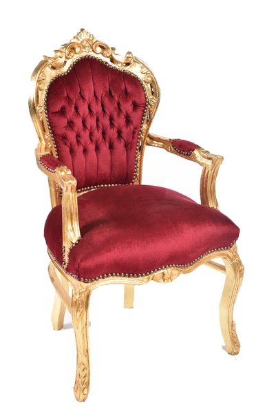 Poltrona stile luigi XVI in legno colore oro e velluto colore rosso cm 63x65x108h