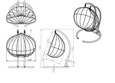 Poltrona a dondolo sospesa design a goccia doppia seduta cm 150x124x189h - vari colori